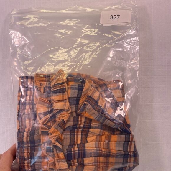 Verb By Anthropologie Orange Brown Blue Plaid Ruffled Tank Top Size Small NWT - Picture 11 of 11